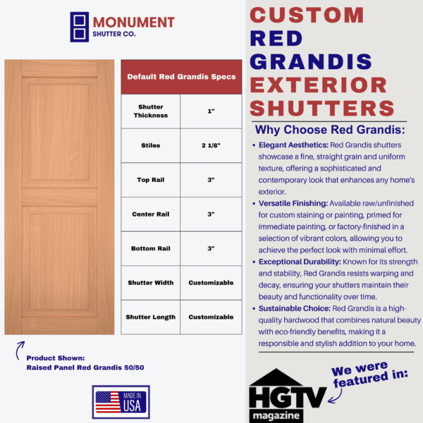 red grandis exterior shutter specs monument shutters